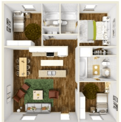Floor plan for 3 beds, 3 baths, 1150 sqft